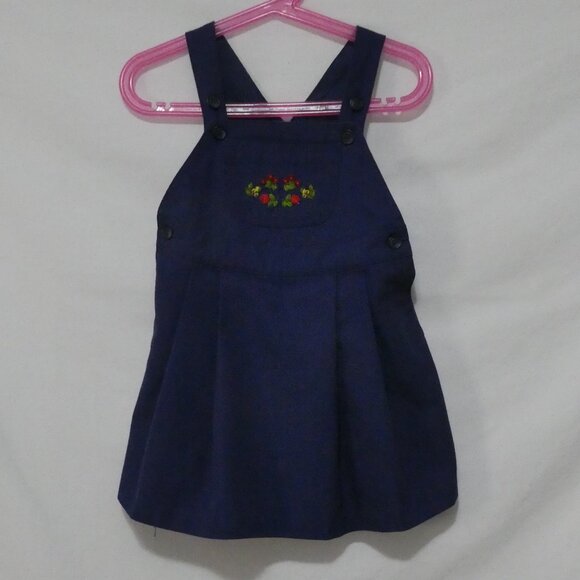 GYMBOREE | small 2-3 years | Navy Blue Embroidered Overall Dress W/ Flowers - Picture 1 of 15